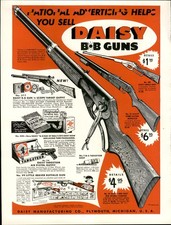 1949 PAPER AD Daisy BB pistola rifle de aire comprimido rojo Ryder Little Beaver Buffalo pistola