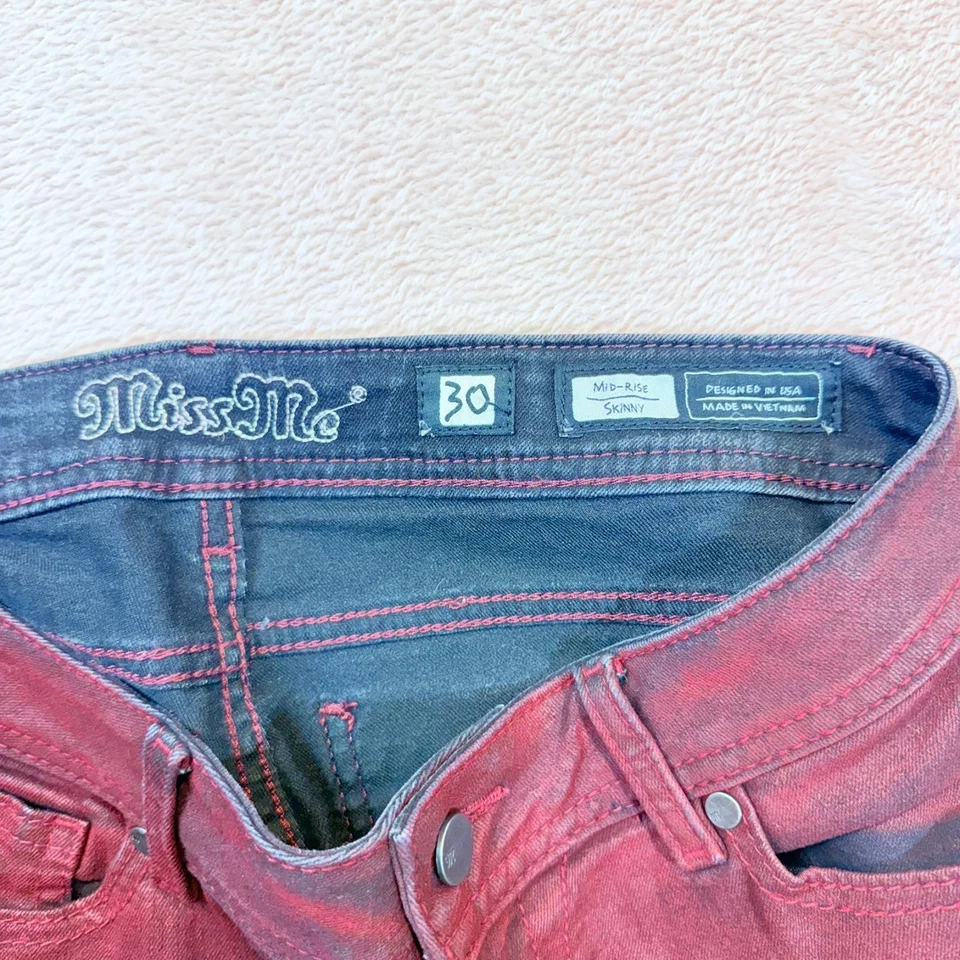Pantalones de mezclilla rojos ajustados de tiro medio Miss Me para mujer talla 30 Foto 2 de 4