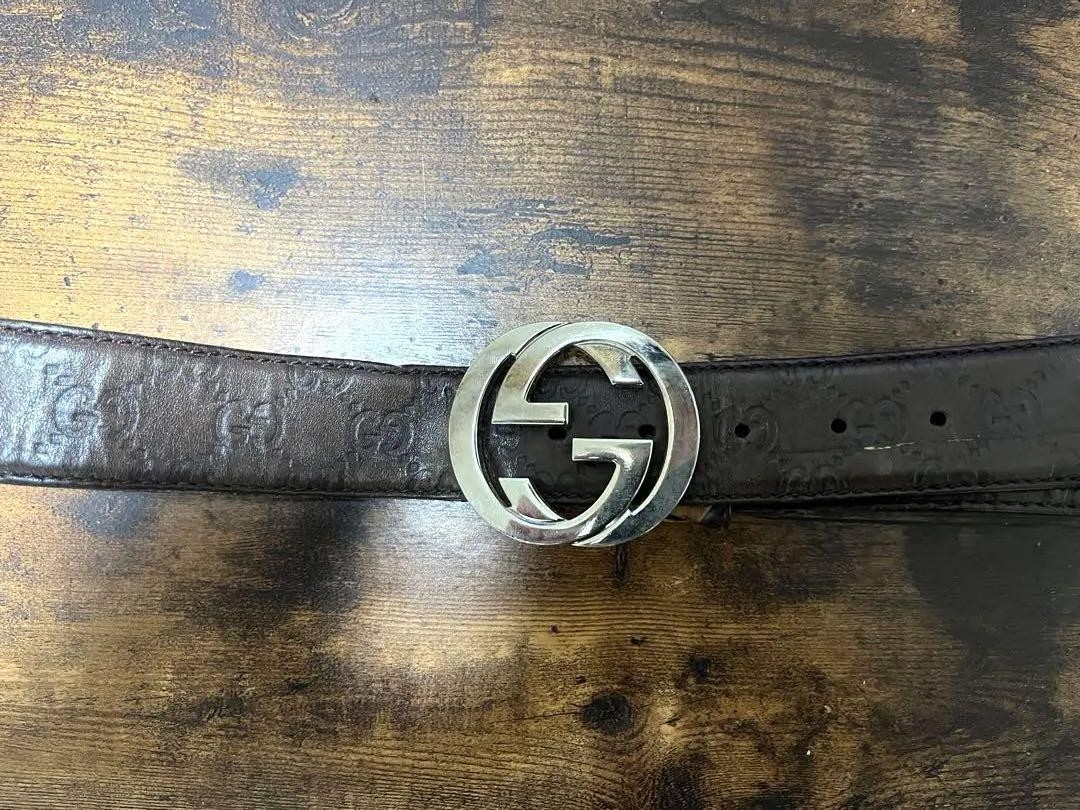 Gucci Brown Leather Belt with Interlocking Buckle Size 90-36-image