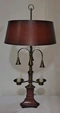 VTG Frederick Cooper Brass & Wood Candelabra Bouillotte Table Lamp Orginal Shade