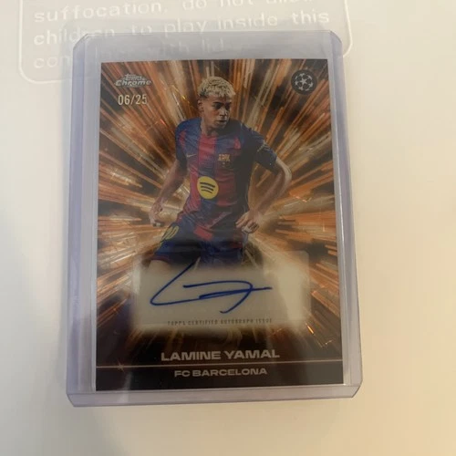 2025-26 Topps Chrome Lamine Yamal UEFA Club Competitions Orange Lazer Auto /25