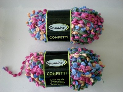 Lot 2 Skeins Sensations Confetti Boucle Yarn Wool Blend Pink Blue Green NEW