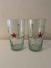 2 x Heinekin Silver Embossed Quality Pint Glasses x2 Red Star New Old Pub Stock