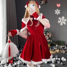 Damen Weihnachtskleid mit Cape Neckholder Kleid sch&ouml;ne Weihnachten Cosplay Kost&uuml;me