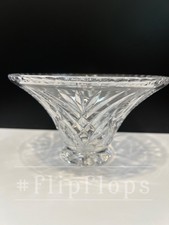 Vintage Heavy Hand-Blown Crystal Cut Glass Bowl Intricate Scallop Trimmed Edge