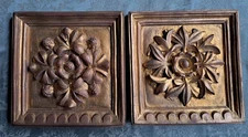 PAIR Vintage House Parts Inc HPI Handcrafted Plaster Botanical Wall Plaque Gold