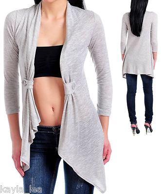 Gray 3/4 Sleeve Button Tab Bolero/Shrug/Cardigan Tunic M