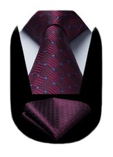 Burgundy Blue Ties for Men Wedding Maroon Tie Pocket Square Set Red Wine Silk...