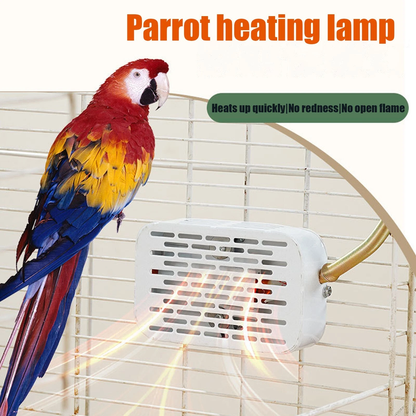 Bird Heater For Cage Bird Heat Lamp Metal Chew-Proof For Lizards Snake Macaw
