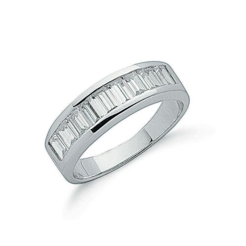 Baguette Half Eternity Ring Anniversary Band Sterling Silver 925 Hallmark - Picture 1 of 3