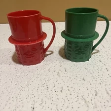 2 Vintage Mr. Peanut Planters Nuts Plastic Cup Mug w/Handle Advertising Giveaway