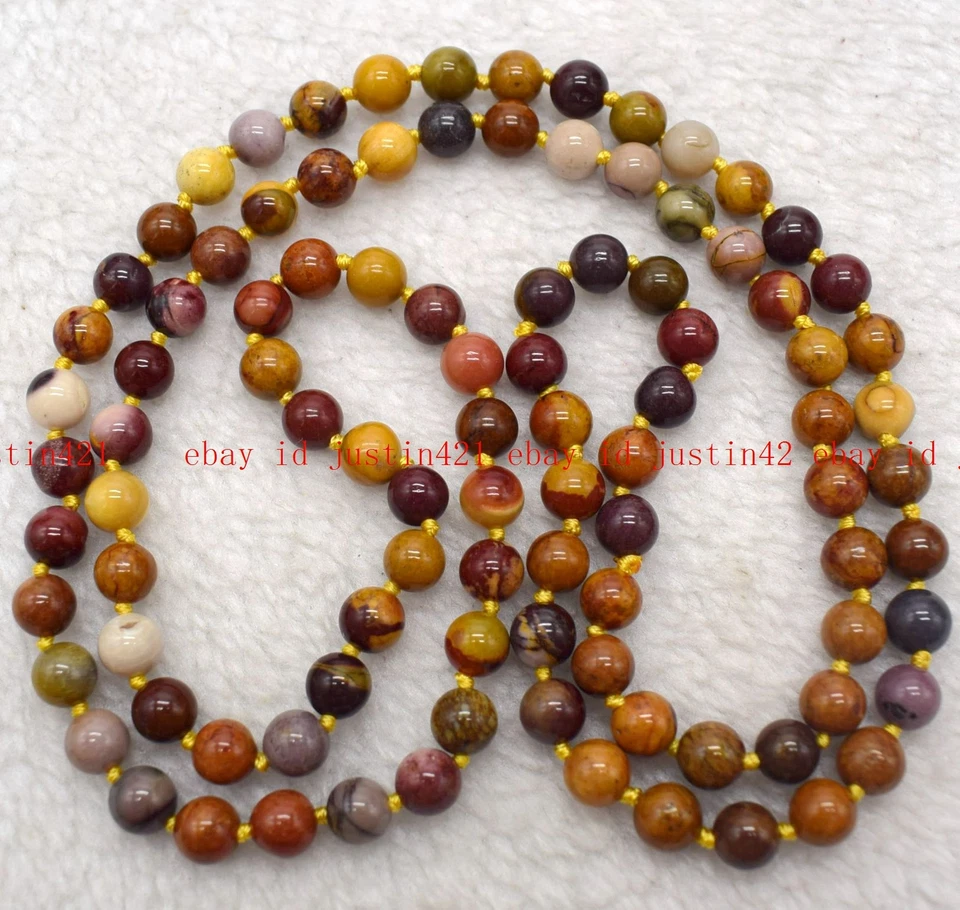 Collar de cuentas de piedras preciosas redondas de mocaita genuina natural de 8 mm 24-50" sin hebilla Foto 2 de 4