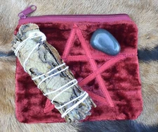 BLACK SAGE MUGWORT SMUDGE STICK w/ Colourful Pentagram Bag & Tourmaline Crystal