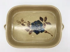 Studio Pottery Stoneware Rectangular Baker Nice detail center painted Rose