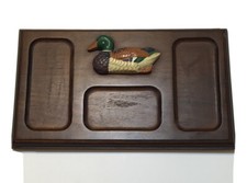 Mallard Duck WALNUT WOOD  VALET BUTLER DRESSER TOP TRAY ORGANIZER