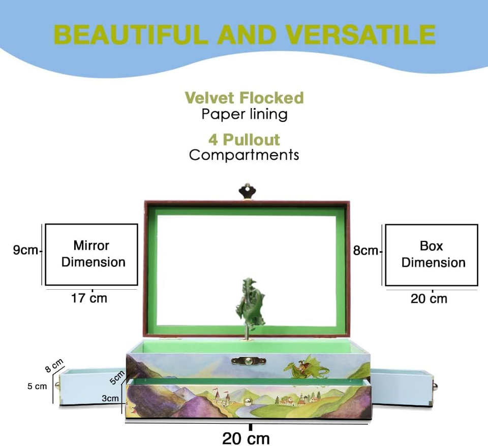 Dragon Boys Jewerly Box Spins to Music 3 Pullout Drawers Treasure Storage eBay