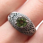 925 Sterling Silver Vintage Real Peridot Filigree Oxidized Ring Size 10.25