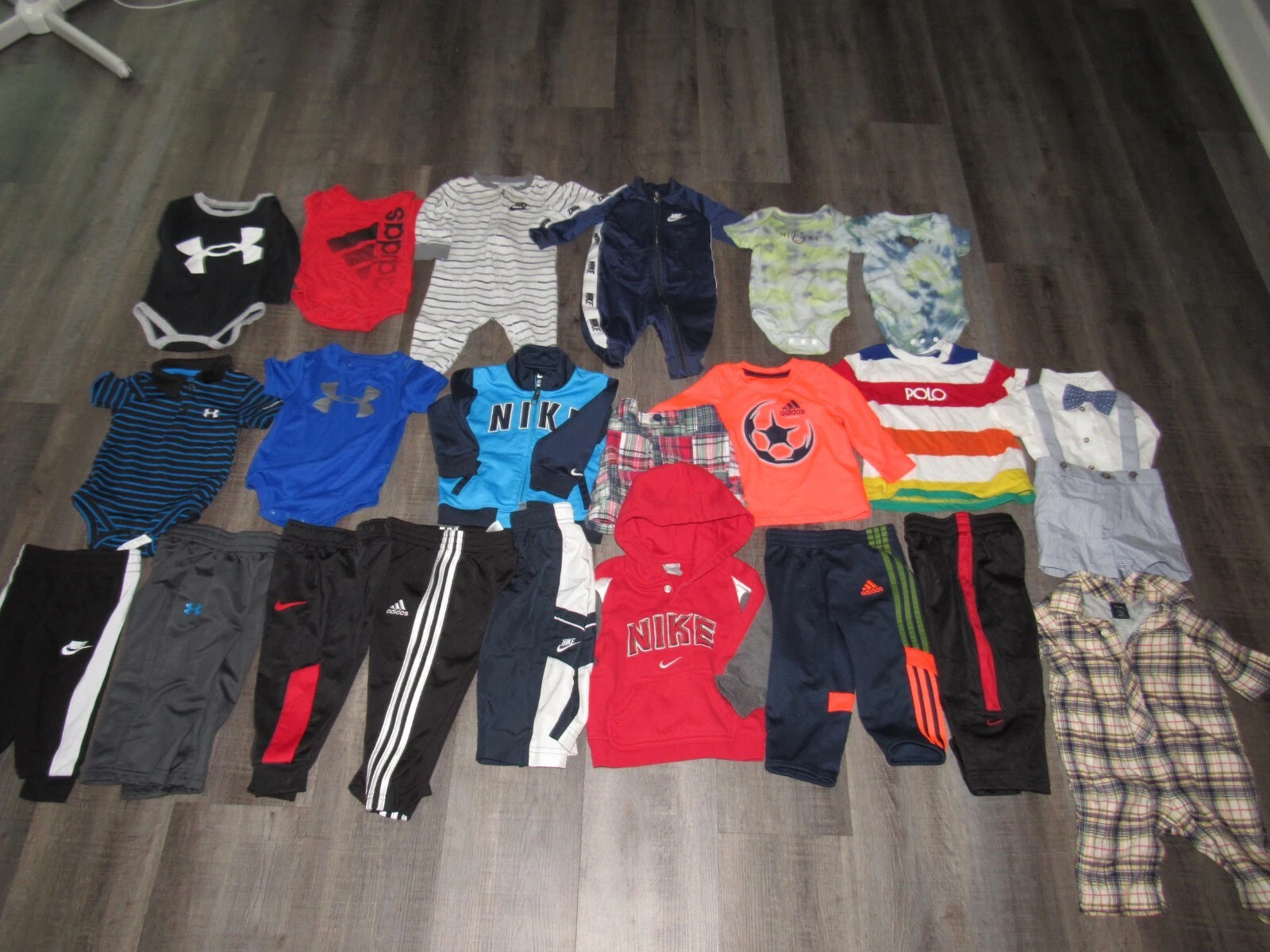 NIKE UNDER ARMOUR ADIDAS Infant Boys 23 Pc Lot 0-12 Months Pants Shirts Mix Matc