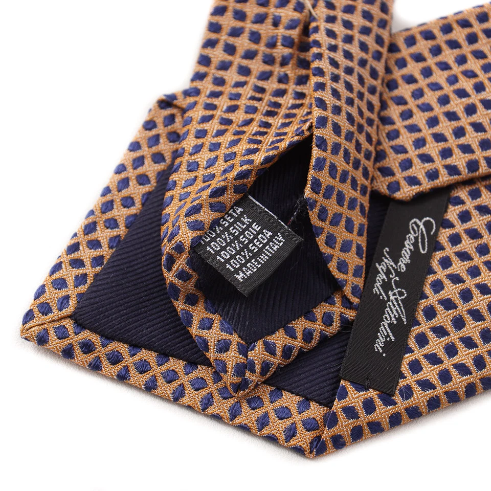 NWT $295 CESARE ATTOLINI Orange-Navy Woven Jacquard Pattern Silk Tie - Image 3 of 3