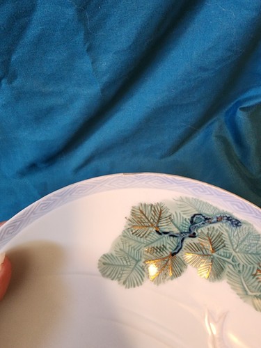 "Plato texturizado de porcelana vintage japonés azul y rosa pez koi 8,75""" - Imagen 6 de 8