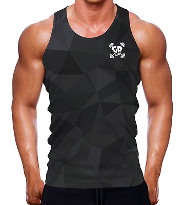 BLACK OUT GEOMETRISCHE MUSKELWESTE TANK BODYBUILDING PASSFORM GRAU TRAINING FITNESS KLEIDUNG