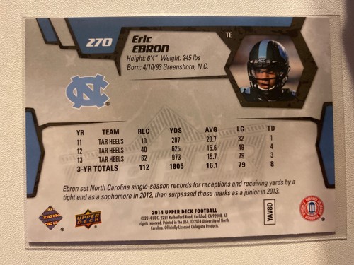 2014 Upper Deck Eric Ebron #270 novato estampado corto - Detroit - Imagen 2 de 2