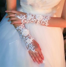 Women Opera Bridal Bride Embroidery Wedding Party Fingerless White Wrist Gloves