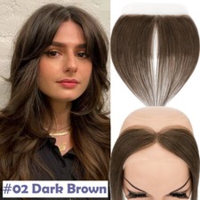 Women Topper REMY 100 Human Hair Toupee Forehead Hairline Lace Base Skin Thin 8A