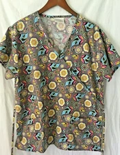 Womens Scrubs Brand -Scrub Top -Size Large- Mutlticolor Paisley Pattern - EUC