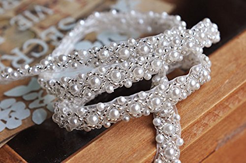 1 Yard Pearl Bead Lace Trim Sew on Applique DIY Crafts Wedding Decor Accessories