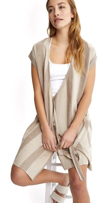 NWT Lole Lyra Hay Natural Linen Blend Merchant Stripe Cap Slv Wrap Dress  Size S | eBay