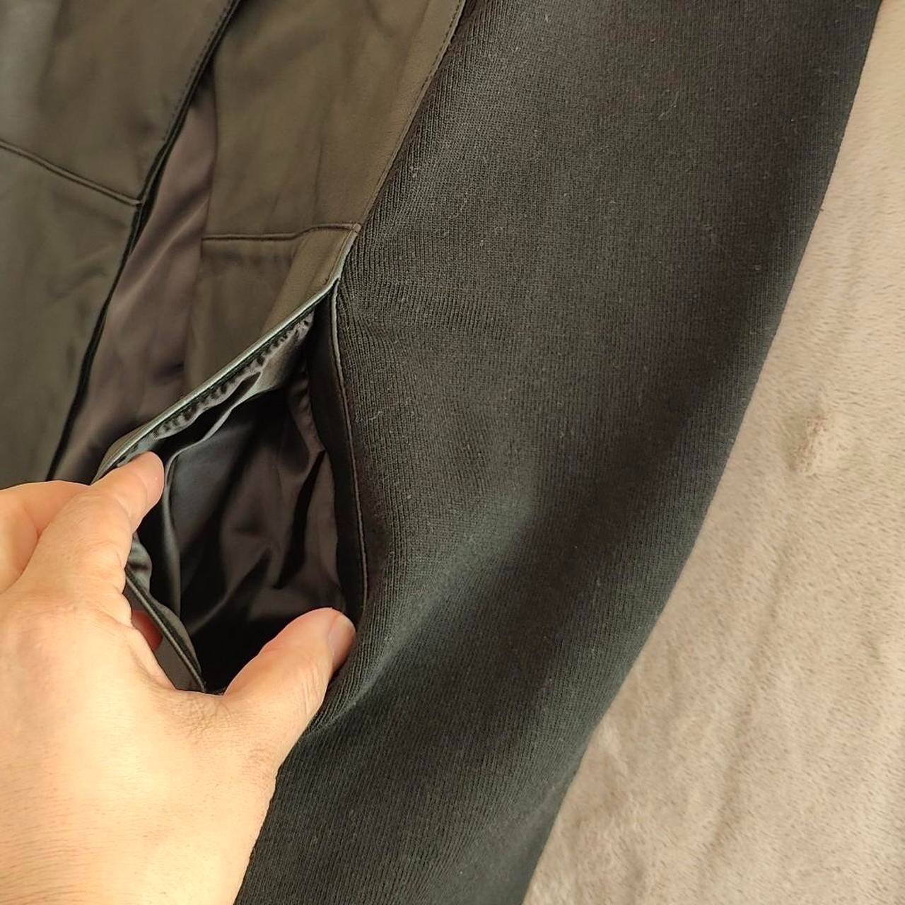 H by Halston Soft Black Leather Open Front Jacket w Stretch Knit Sides 20W