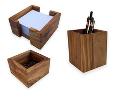 Zettelbox, Stifthalter, Büroklammernhalter, 2er oder 3er Set wählbar, Olivenholz