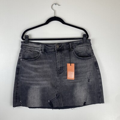 Risen Jeans Womens 3XL Black Denim Mini Skirt Pencil Distress Raw Hem 17  Length