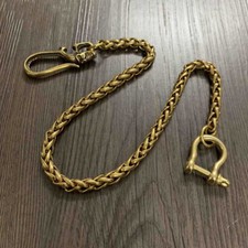 Retro Brass Skull Keychain Chain w/ D Type Keyring Pants Hook Keychain EDC Tool