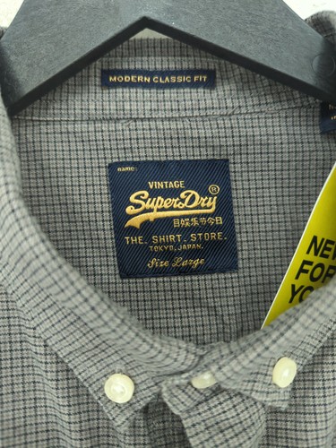 Superdry Men's Shirt L Grey Checkered 100% Cotton Basic - Picture 7 of 7