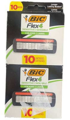 2 BIC Flex 4 Sensitive Refillable Razor 10 Cartridges each