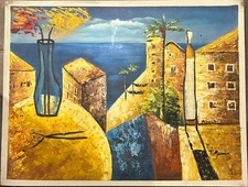 Hand-Painted Oil Painting on Canvas Paper 27x35. "Azure Coast"