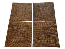 Lot of 4 Vintage Rattan Wicker Woven Square Placemats 13"X13" Boho Farmhouse