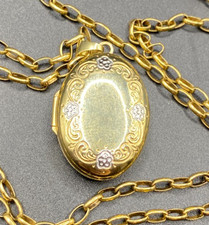 9ct 375 YELLOW GOLD DOUBLE PICTURE LOCKET & CHAIN 5G GA BIRMINGHAM HMK NOT SCRAP