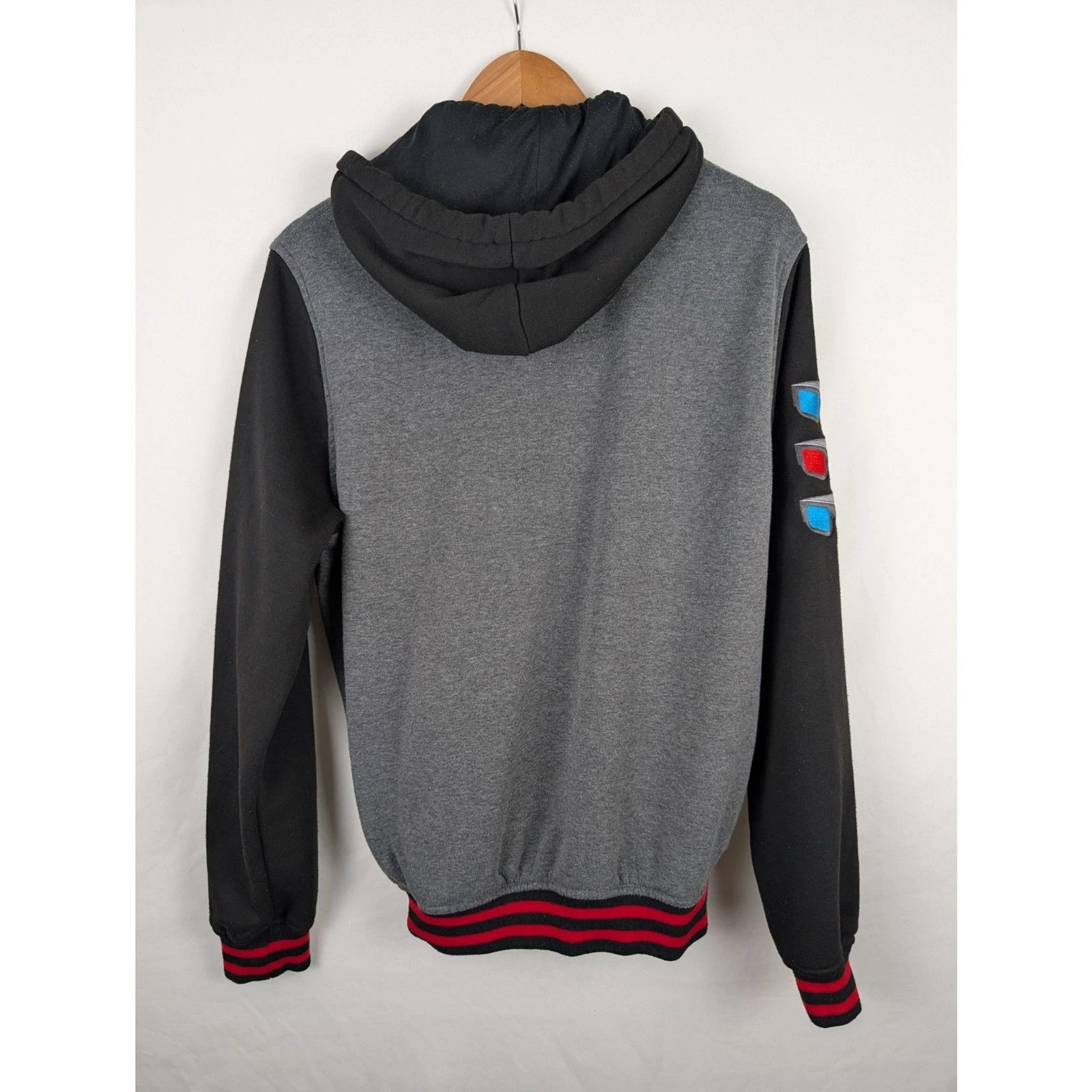 Game Theory Theory Wear Mens L Grey Black Snap Button Varsity Hoodie Sweatshirt image 2