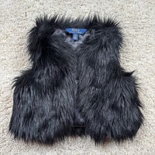 Polo Ralph Lauren Kids Black Faux Fur Vest Size 4 4T Sleeveless Jacket