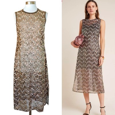 Anthropologie Corey Lynn Calter Sequin Midi Dress Medium Petite *Sheer No Slip*