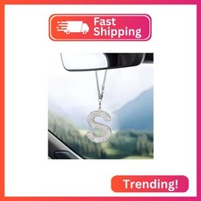 DXNQ Bling Initial Car Rear View Mirror Ornament, Crystal Sparkling Cute Letter