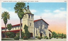 Vintage postcard, Mission Santa Clara and University of Santa Clara, CA
