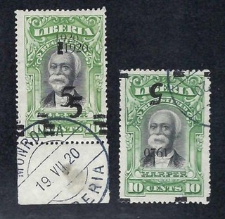 Liberia # 180a & c USED 1920 Issue Double & Invert Surcharge