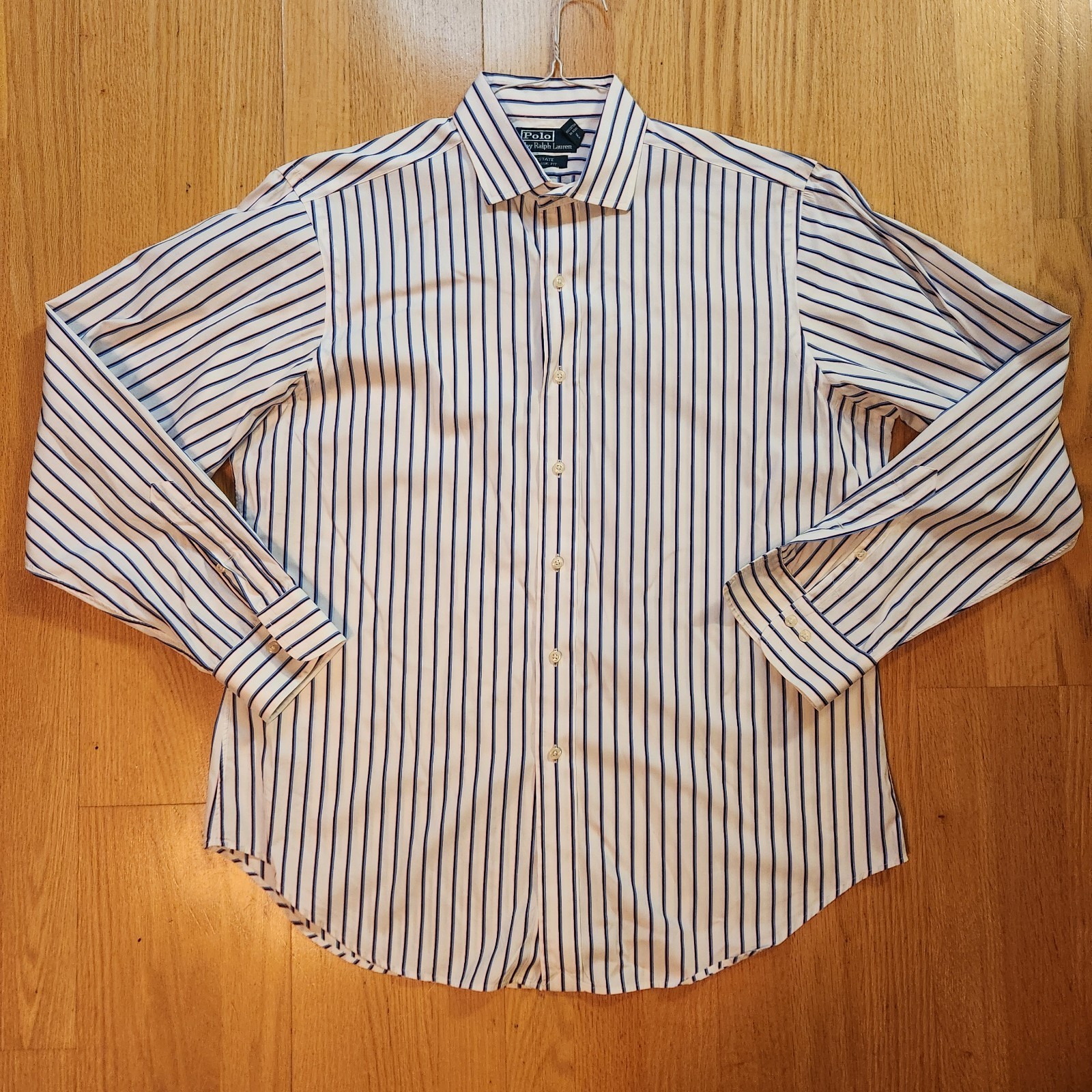 VTG Polo Ralph Lauren Estate Classic Fit Blue Pink Striped Dress Shirt 16.5