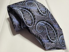 JZ Richards Silk Neck Tie Blue/Silver Paisley USA Made 3 1/4โ