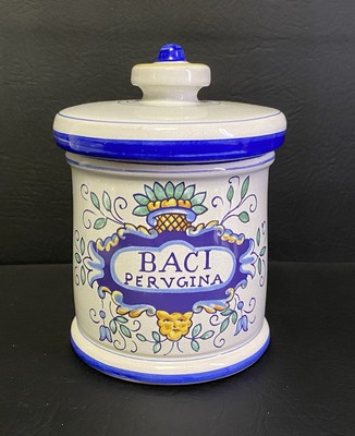 Vintage Baci Perugina Lidded Candy Jar Hand Painted Italian Ceramic