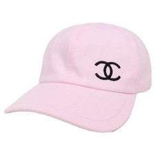 AUTH CHANEL COCO MARK CLASSIC BASEBALL CAP COTTON SILK PINK WOMEN'S F/S